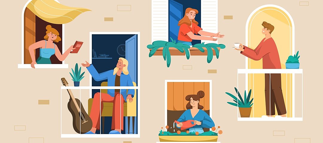 Der Coliving-Markt braucht mehr Transparenz gegenüber Städten, um sich als alternative Wohnform etablieren zu können, so lautet eine Erkenntnis des European Co-Living Best Practice Guide. © stock.adobe.com_redgreystock Glückliche Menschen schauen aus dem Fenster und trinken Kaffee.