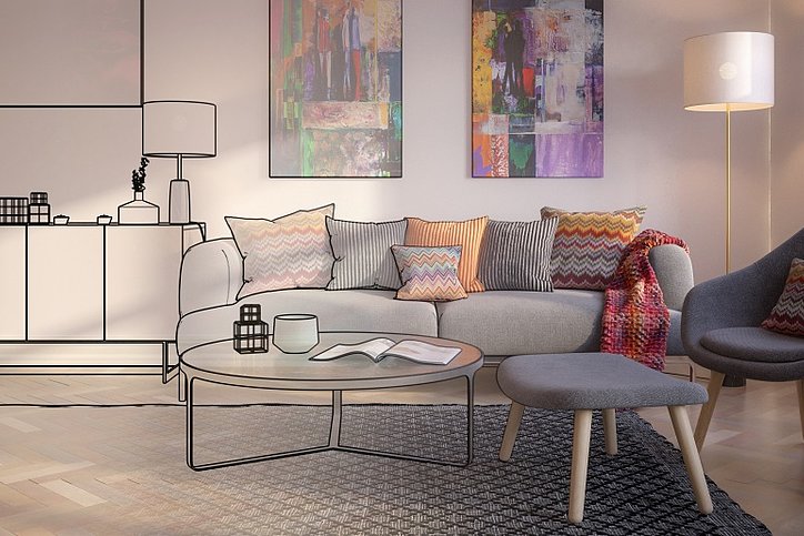 Entwurf eines Apartments mit moderner Einrichtung und Kunst © stock.adobe.com_4th Life Photography 
