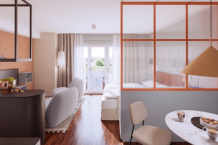 Umbranding Richtung noch mehr Residential-Konzept: das Havens Living in Hamburg in der Interior-Design-Linie Artist als eine von vier neuen. © Havens Living / IC