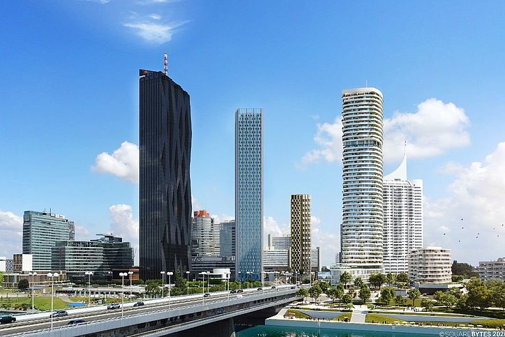 Derzeit im Bau: der Tower der Danubeflats rechts von der Brücke © Squarebytes