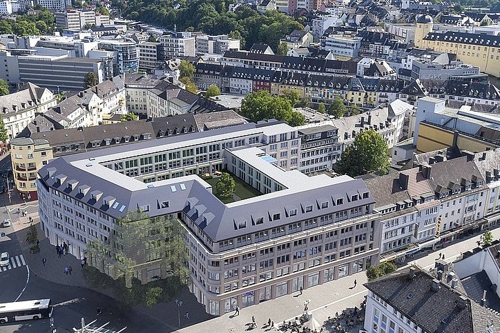 Vogelperspektive: Das neue Adapt Apartments Siegen entsteht im Johann-Moritz-Quartier in Siegen. ©  Adapt Apartments Berlin