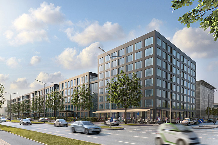 Außenansicht des The Base in München  © Fritz-Bender-Stiftung/Rendering: Harald Borowski für BHS-Architekten